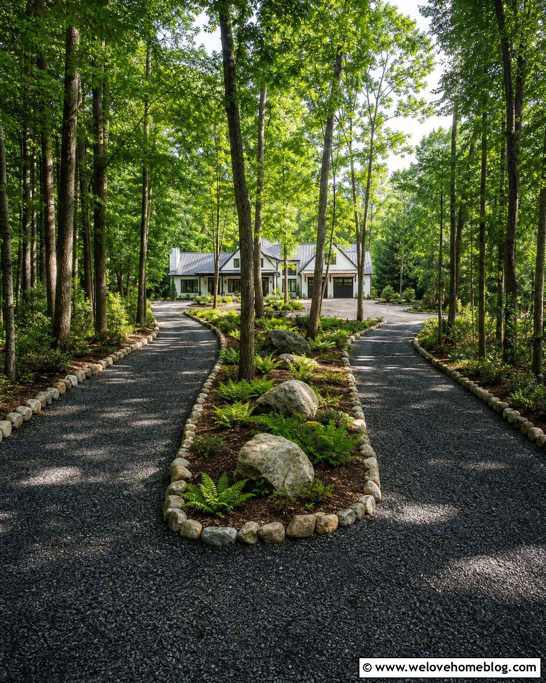Split Gravel Driveway With A Forest Median - 20 driveway through the woods ideas