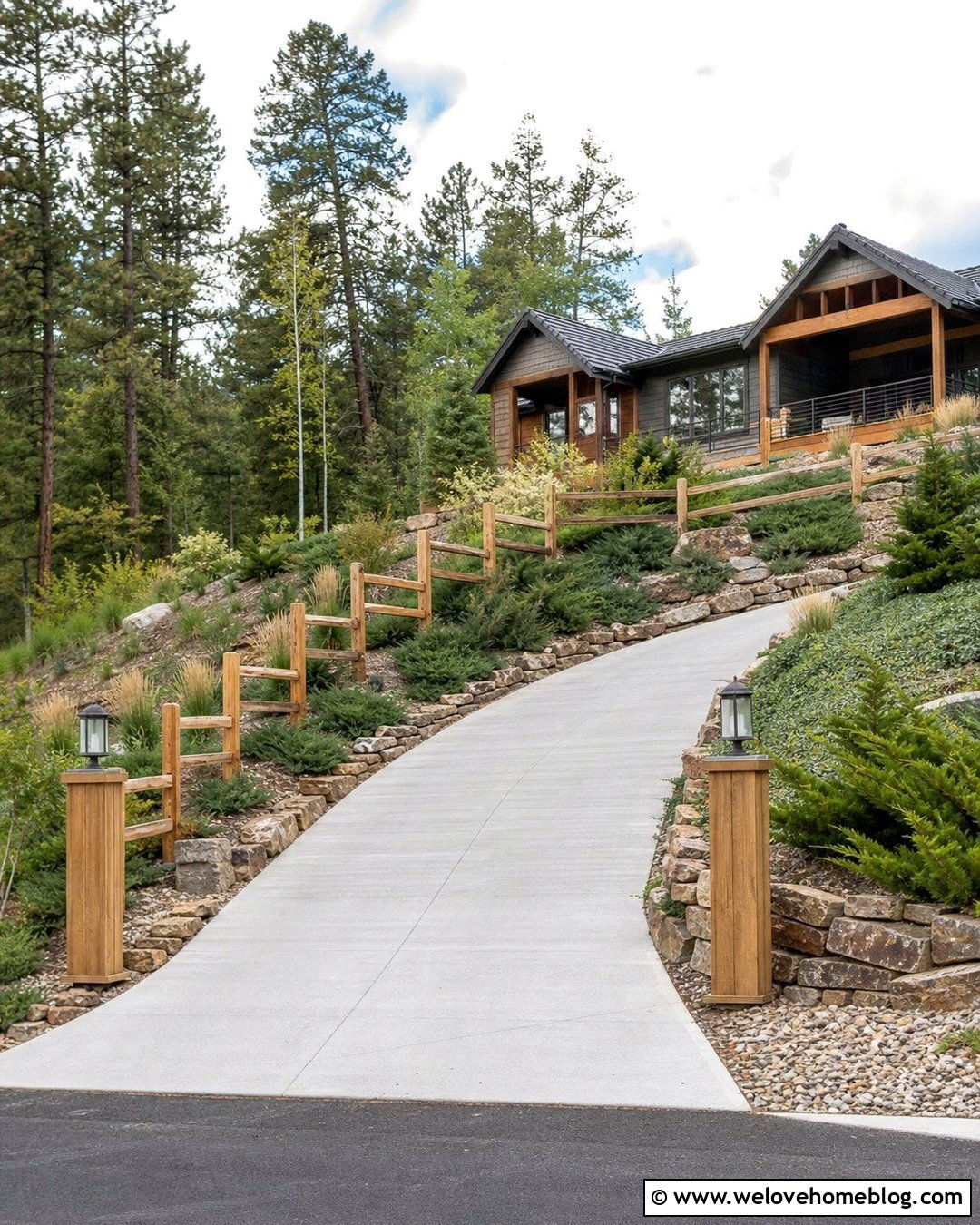 Split Rail Driveway Entrance On A Slope - 20 Split Rail Driveway Entrance Ideas
