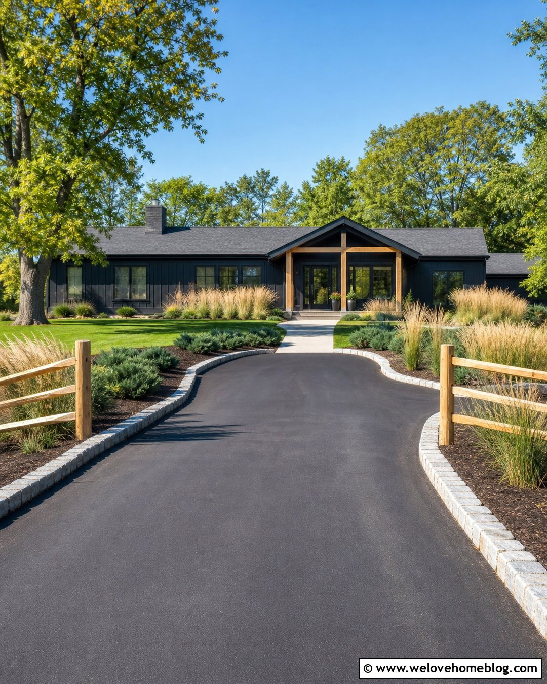Split Rail Fence Driveway Corner With Ornamental Grass - 20 Split Rail Fence Corner Driveway Ideas