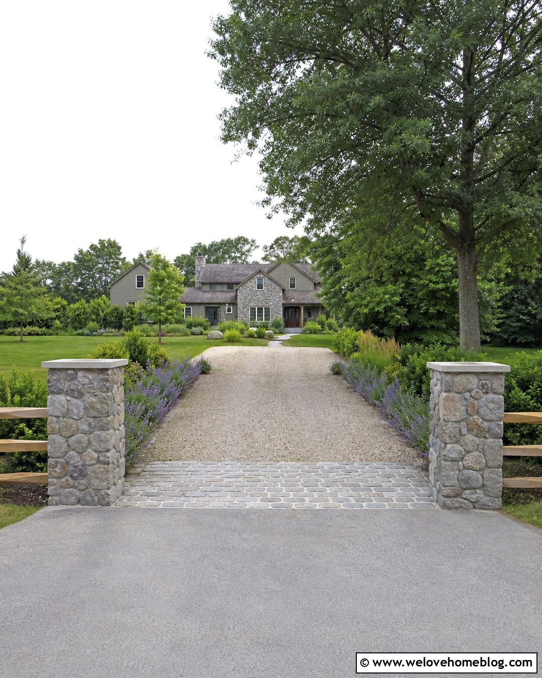 Split Rail Fence Driveway With Stone Pillars - 25 Driveways Split Rail Fence Ideas