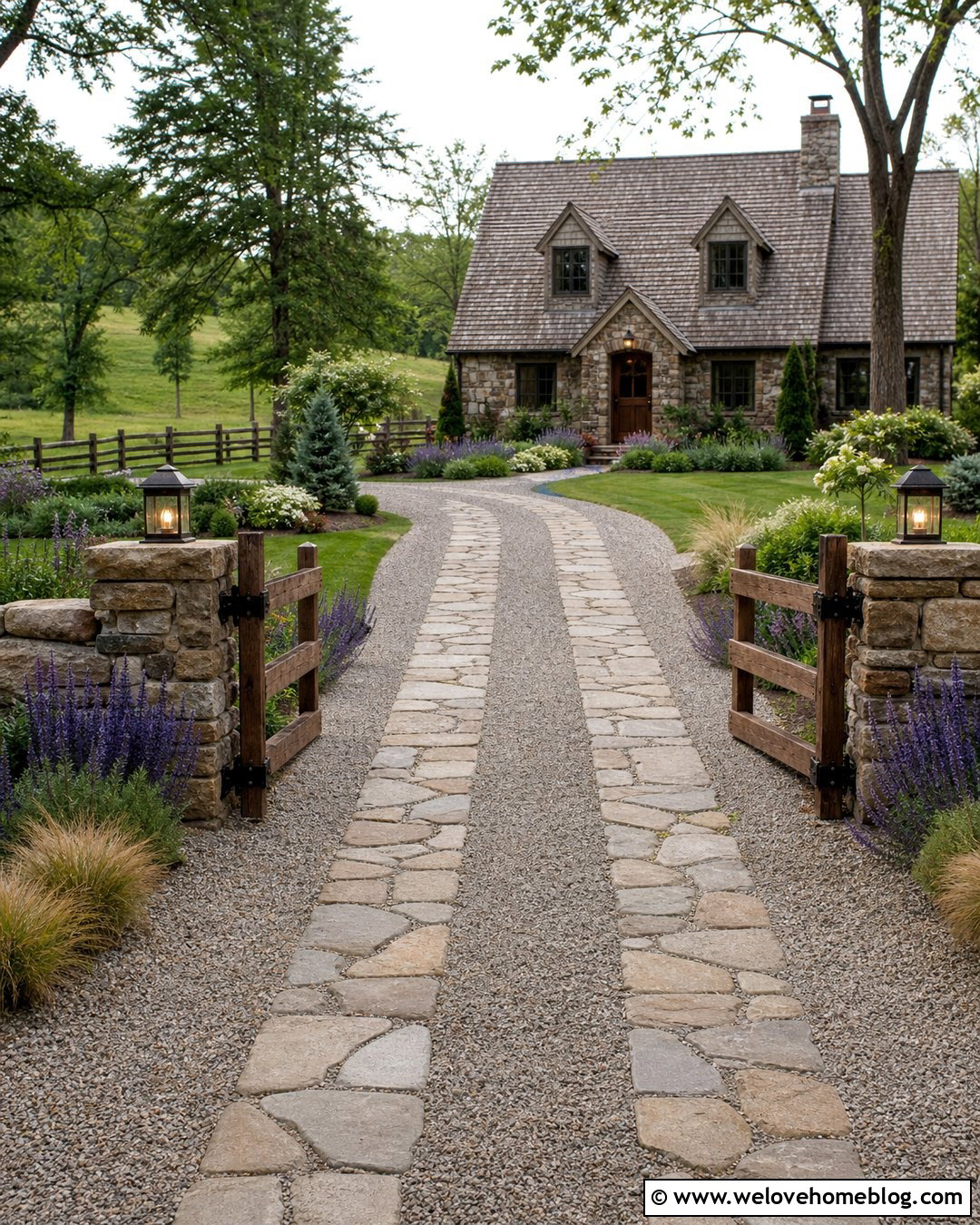 Split Rail Fence Gate With Country Stone Driveway - 20 split rail fence driveway gate ideas