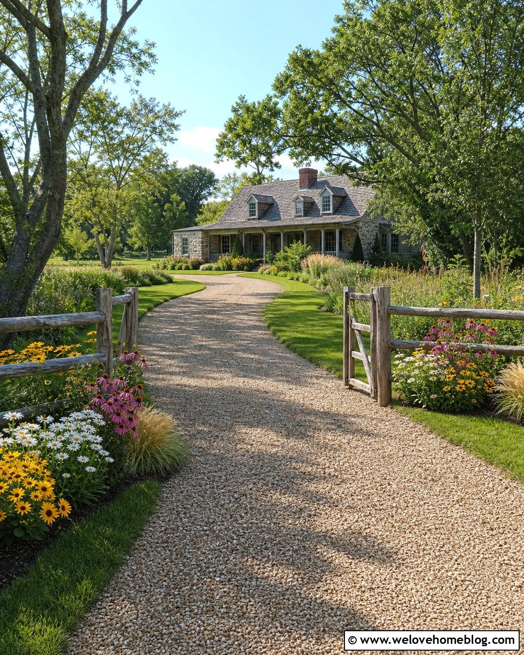 Split Rail Fence Gate With Wildflower Borders - 20 split rail fence driveway gate ideas