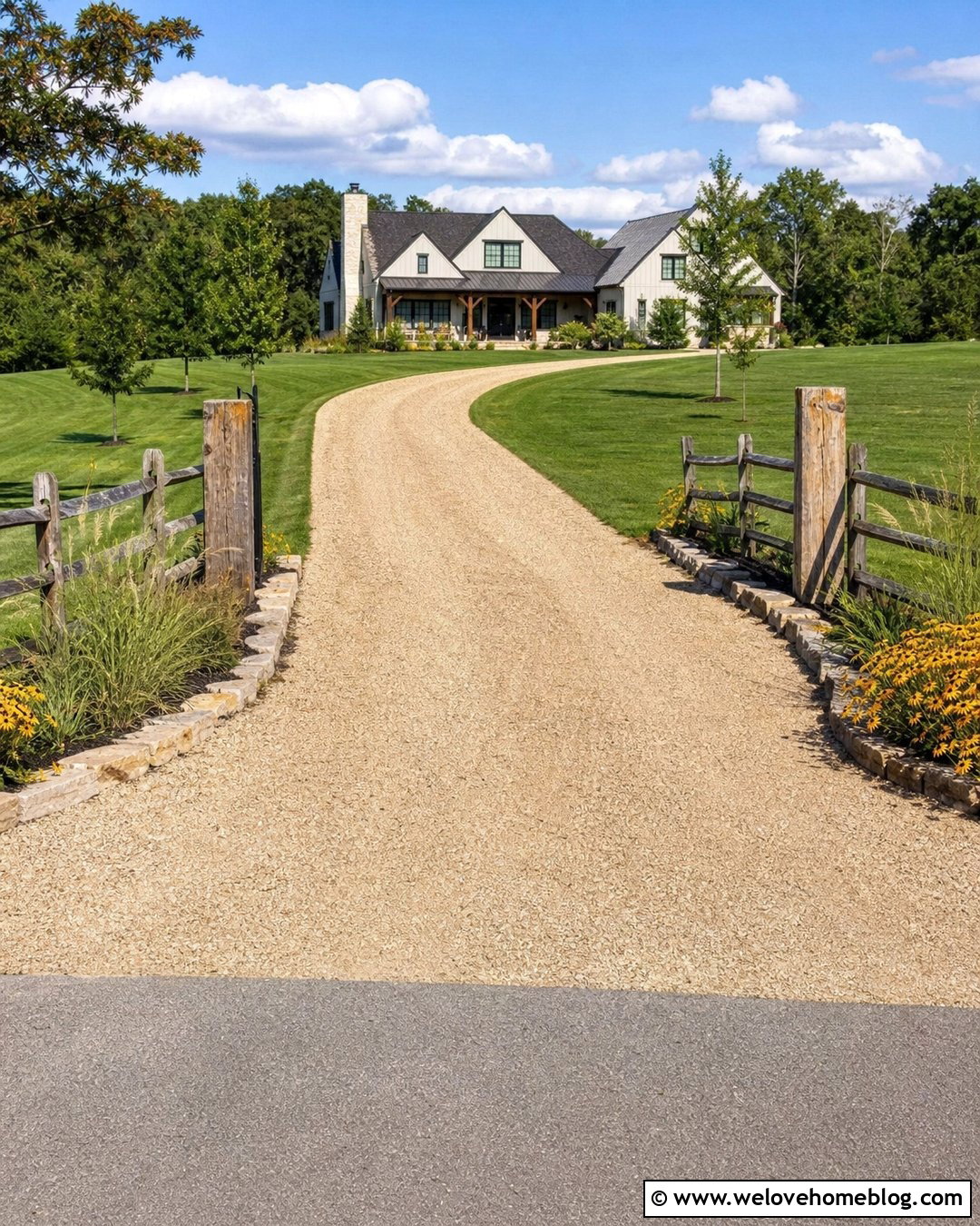 Split Rail Fence Lined Country Driveway - 20 Fence Lined Driveway Ideas