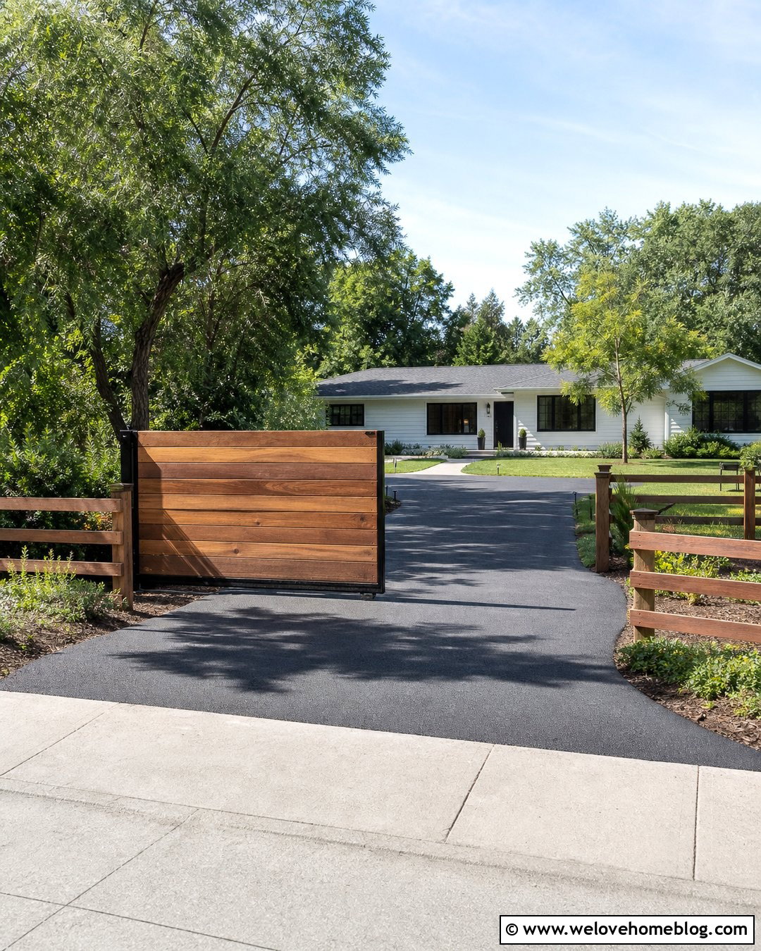 Split Rail Fence Sliding Gate With Asphalt Driveway - 20 split rail fence driveway gate ideas