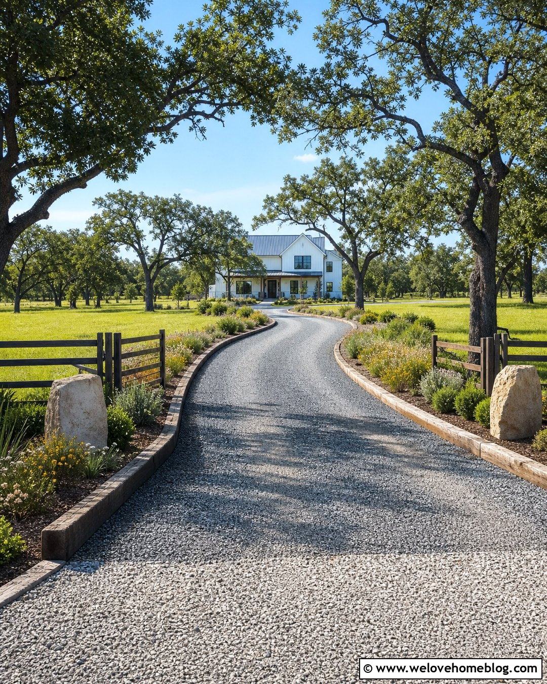 Split Rail Gravel Driveway Border - 40 Driveway Border Ideas