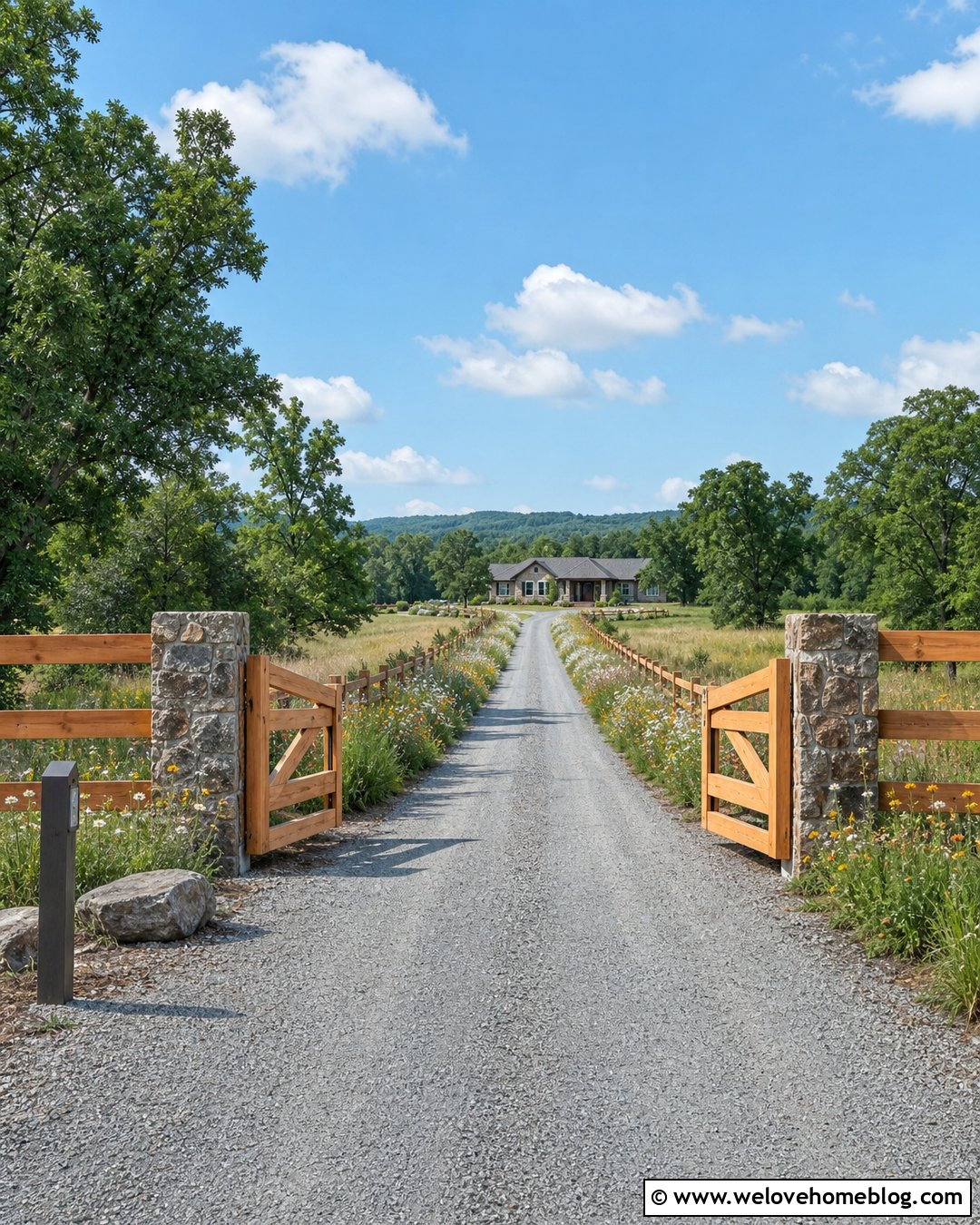 Split Rail Wood Driveway Gate With Country Gravel - 20 Wood Gates Driveway Ideas