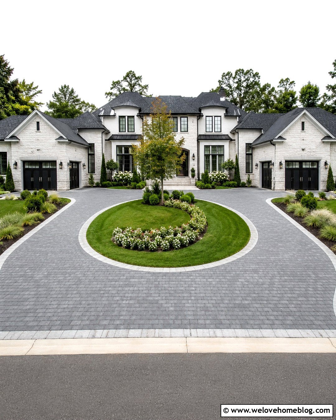 Split Rounded Driveway With Two Garage Approaches - 20 Rounded Driveway Ideas