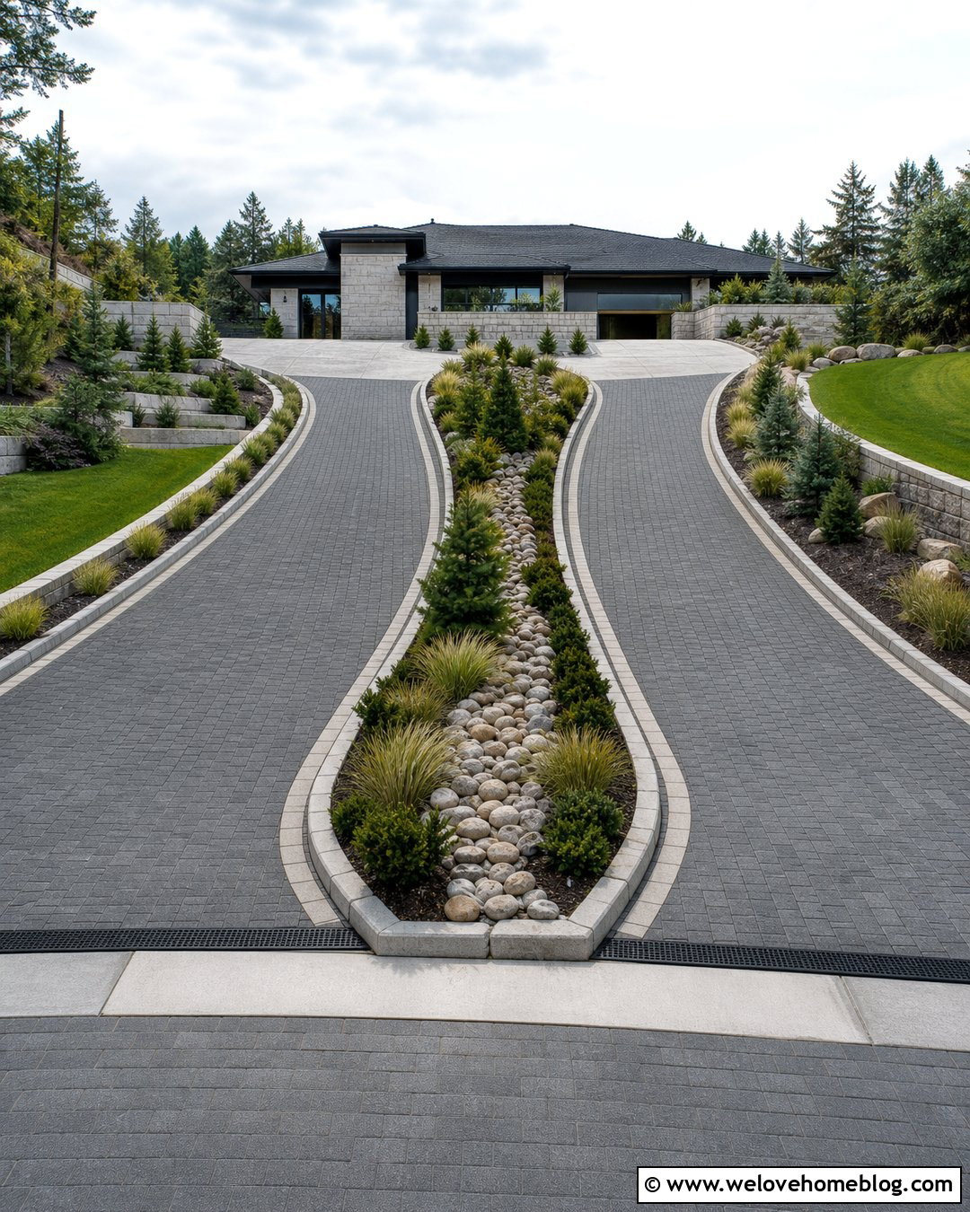 Split Sloped Driveway - 35 Sloped Driveway Solutions Ideas