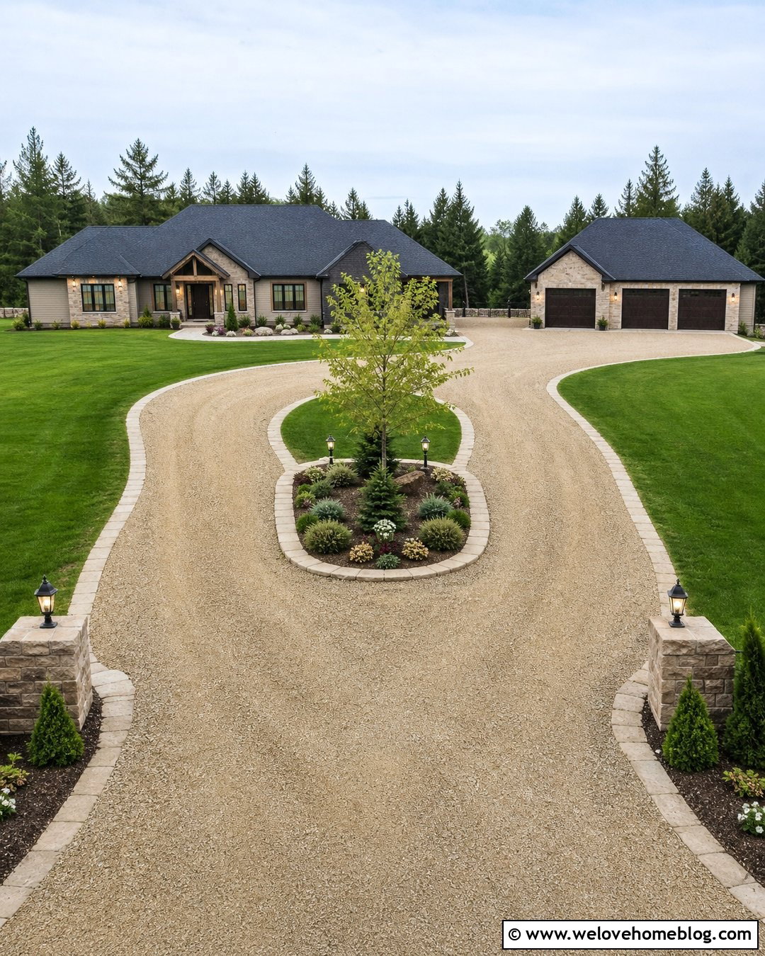 Split Yellow Gravel Driveway For Two Garages - 20 Yellow Gravel Driveway Ideas