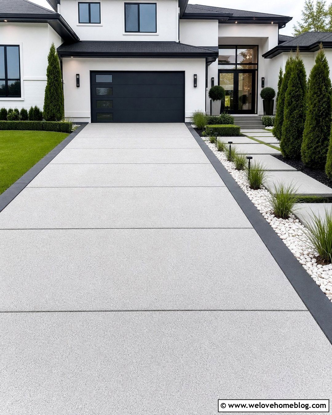 Spray Texture Concrete Driveway With Modern Landscaping - 20 Repairing Concrete Driveway Ideas
