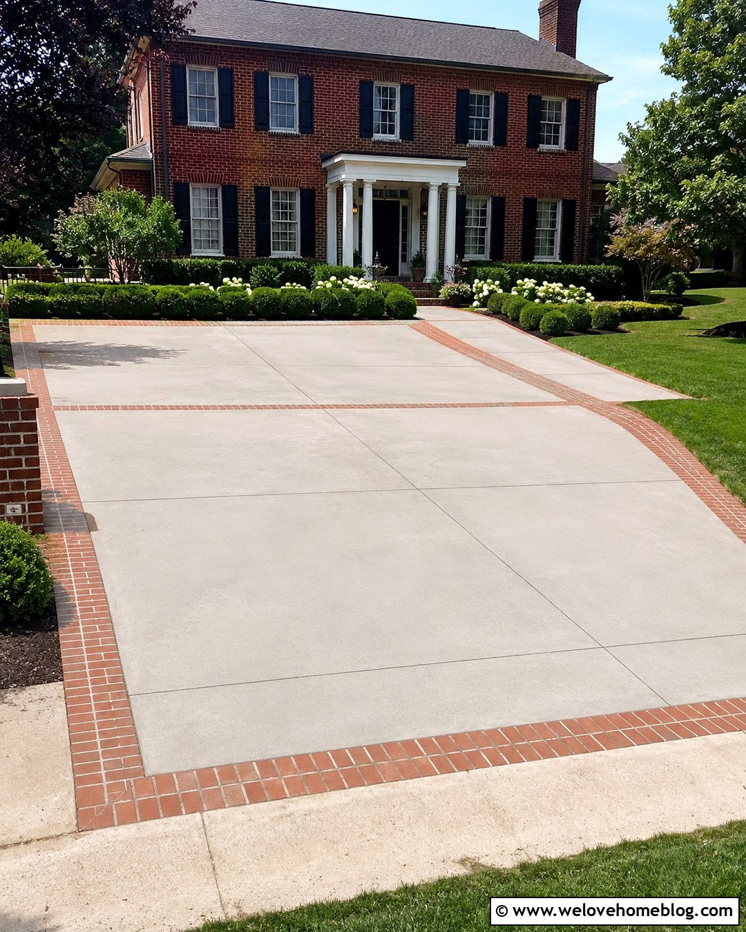 Square Concrete Driveway With Brick Border - 20 Square Driveway Ideas