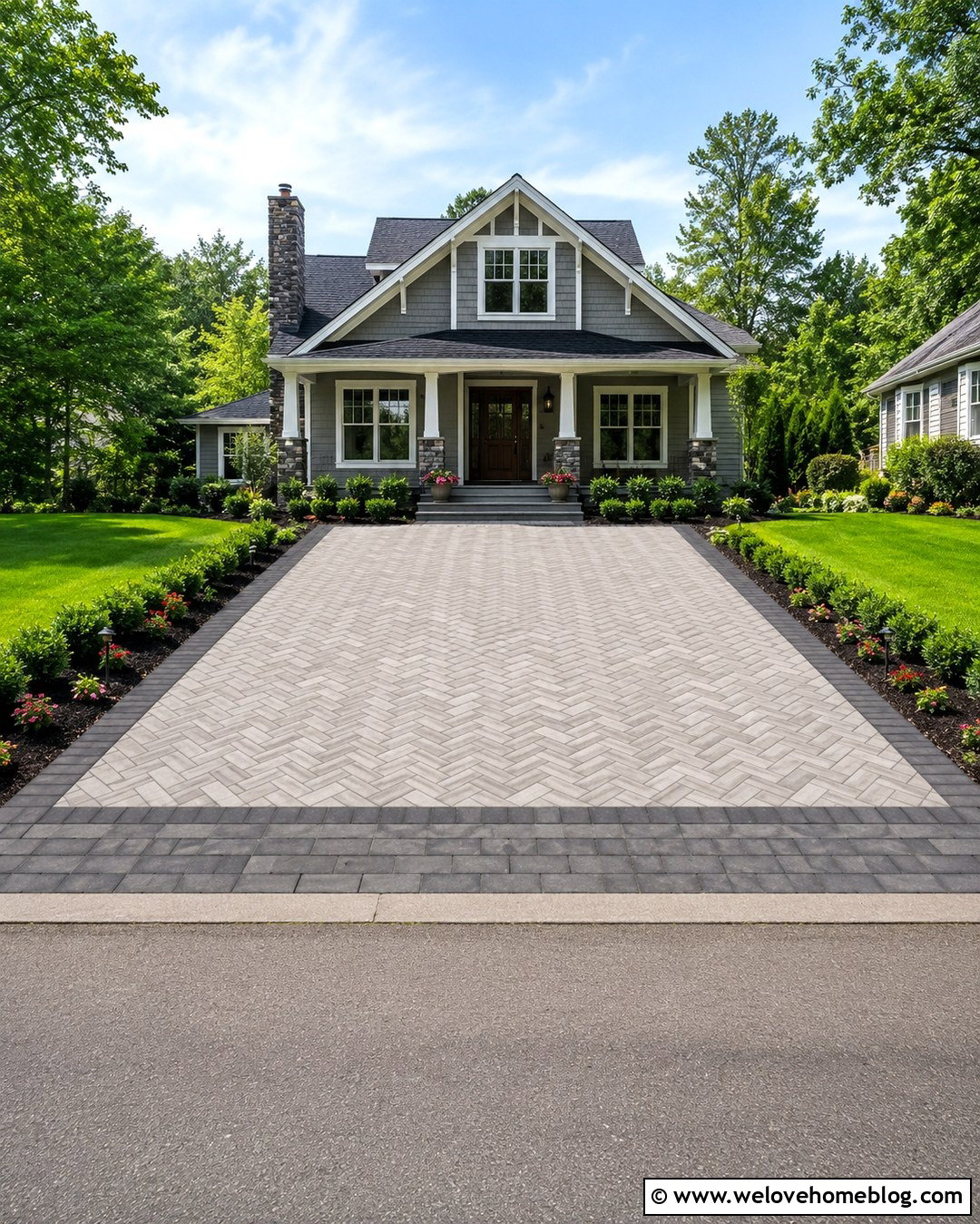 Square Paver Driveway With Herringbone Pattern - 20 Square Driveway Ideas
