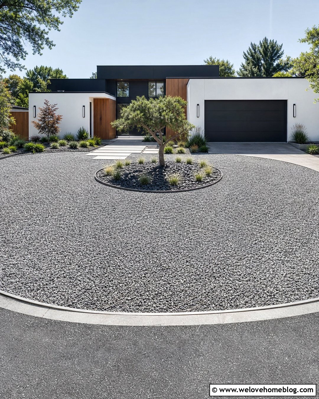 Stabilized Gravel Circular Driveway With Modern House - 20 gravel circular driveway ideas