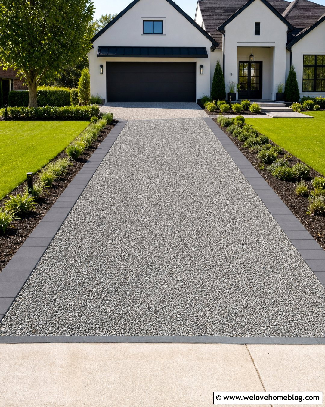 Stabilized Pebble Driveway With Paver Edging - 20 pebble rock driveway ideas