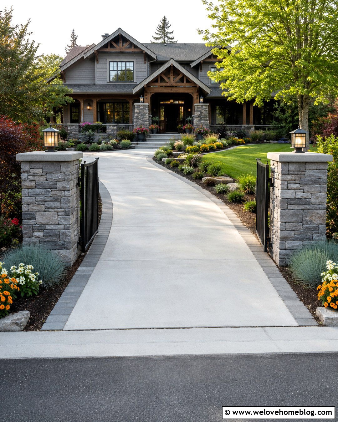 Stacked Stone Entrance With Brick Edging - 20 Stone And Brick Driveway Entrance Ideas
