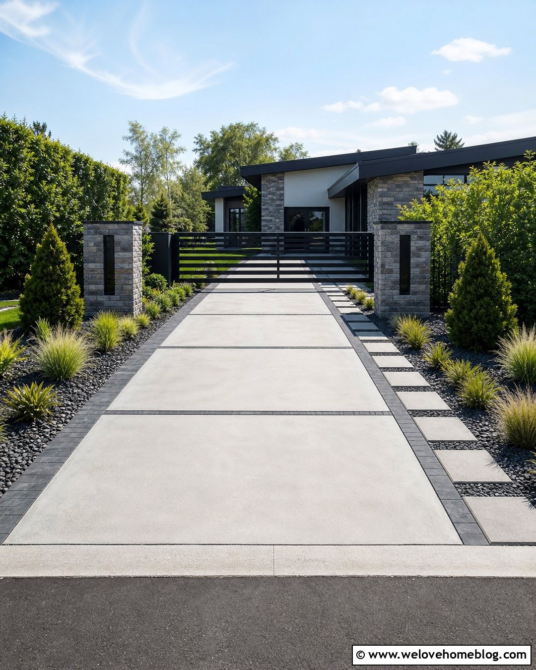 Stacked Stone Pillars With Sliding Metal Gate - 20 stone gate entrance driveways ideas