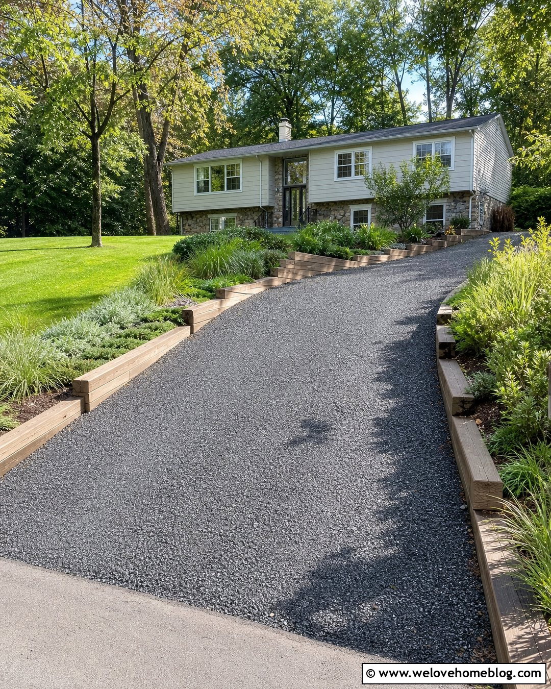 Stacked Wood Edging For A Raised Gravel Driveway - 20 wood edging for gravel driveway ideas
