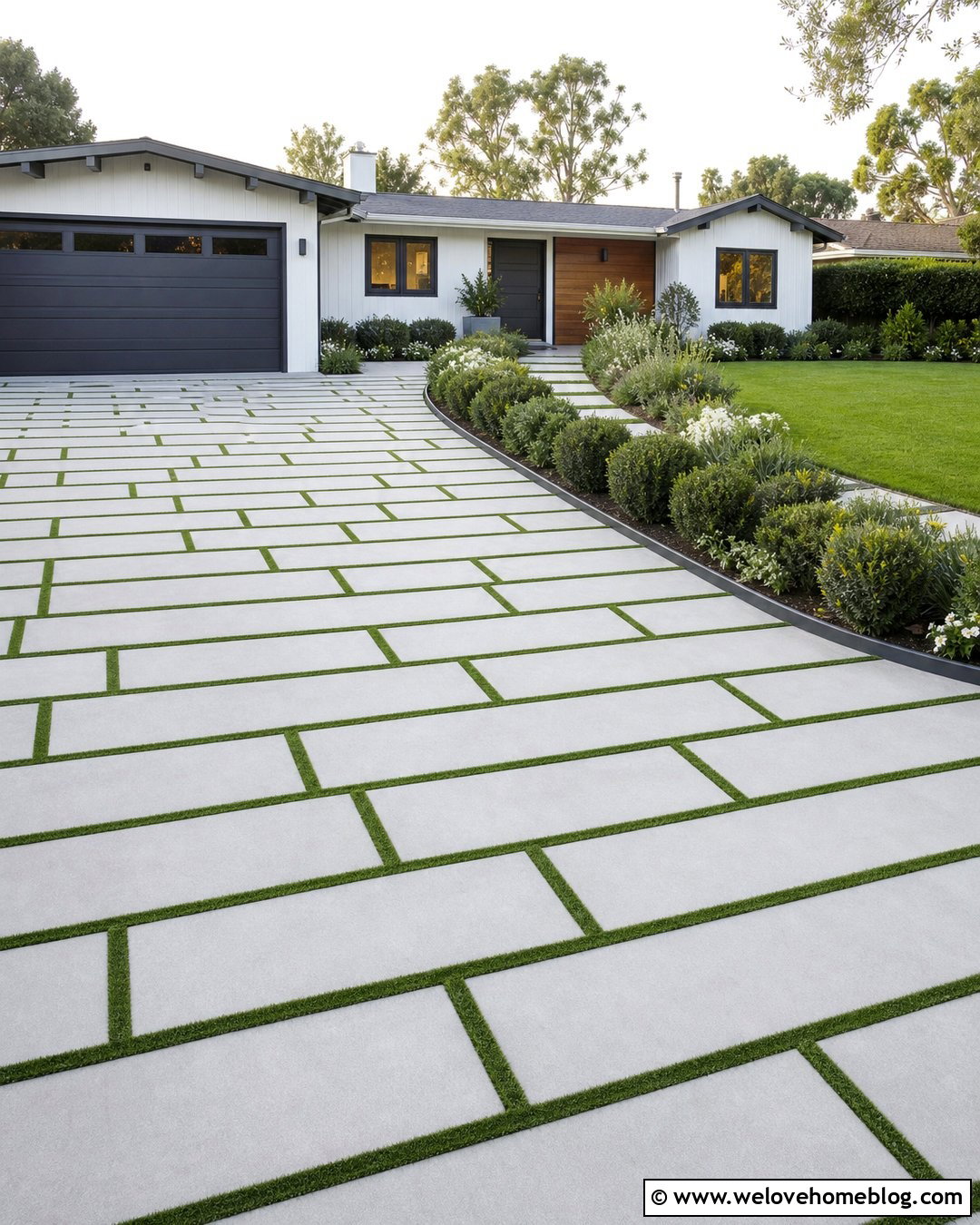 Staggered Concrete Pavers With Grass - 30 driveway with grass in between ideas