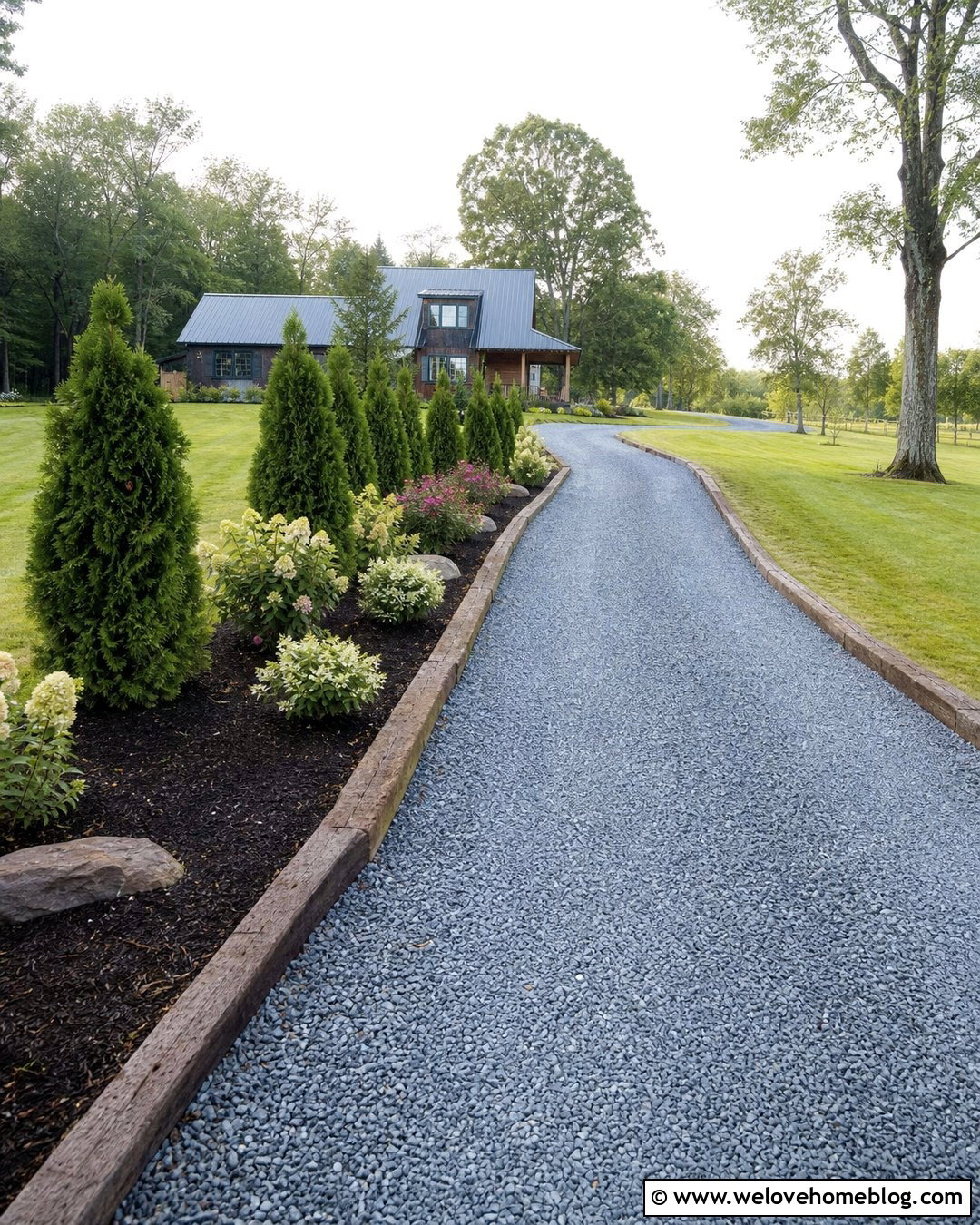 Staggered Privacy Hedge Along Crushed Stone Driveway - 20 Privacy Hedge Along Driveway Ideas