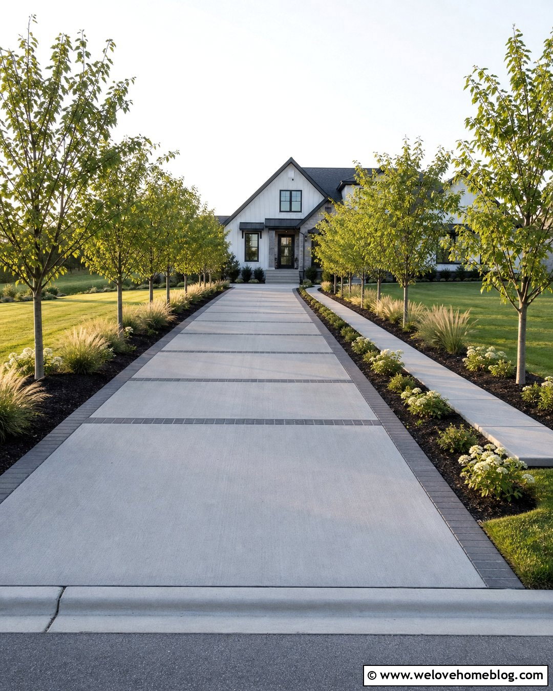 Staggered Tree Lined Concrete Driveway - 40 Tree Lined Driveway Ideas