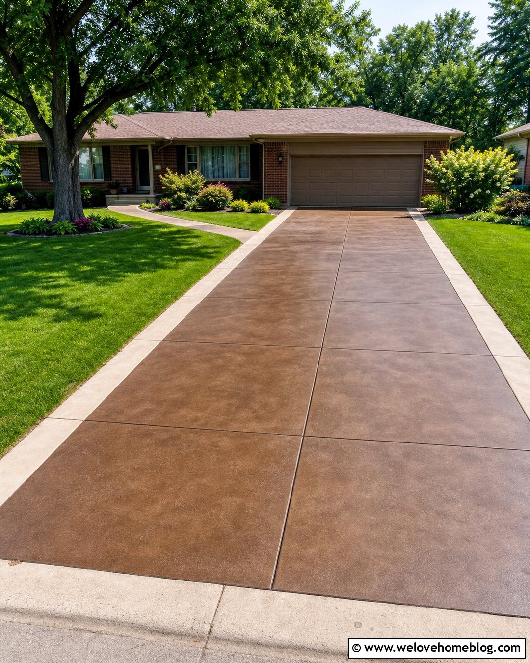 Stained Concrete Driveway For A Ranch House - 20 Driveway Cement Designs Ideas