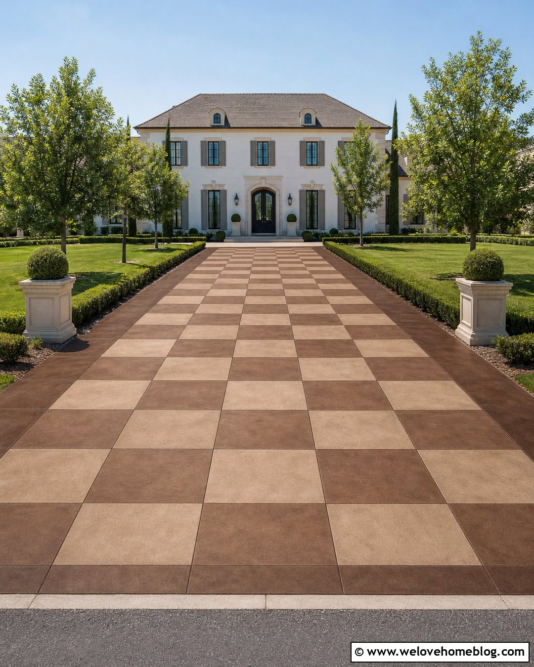 Stained Concrete Driveway With Checkerboard Pattern - 30 Stained Concrete Driveway Ideas