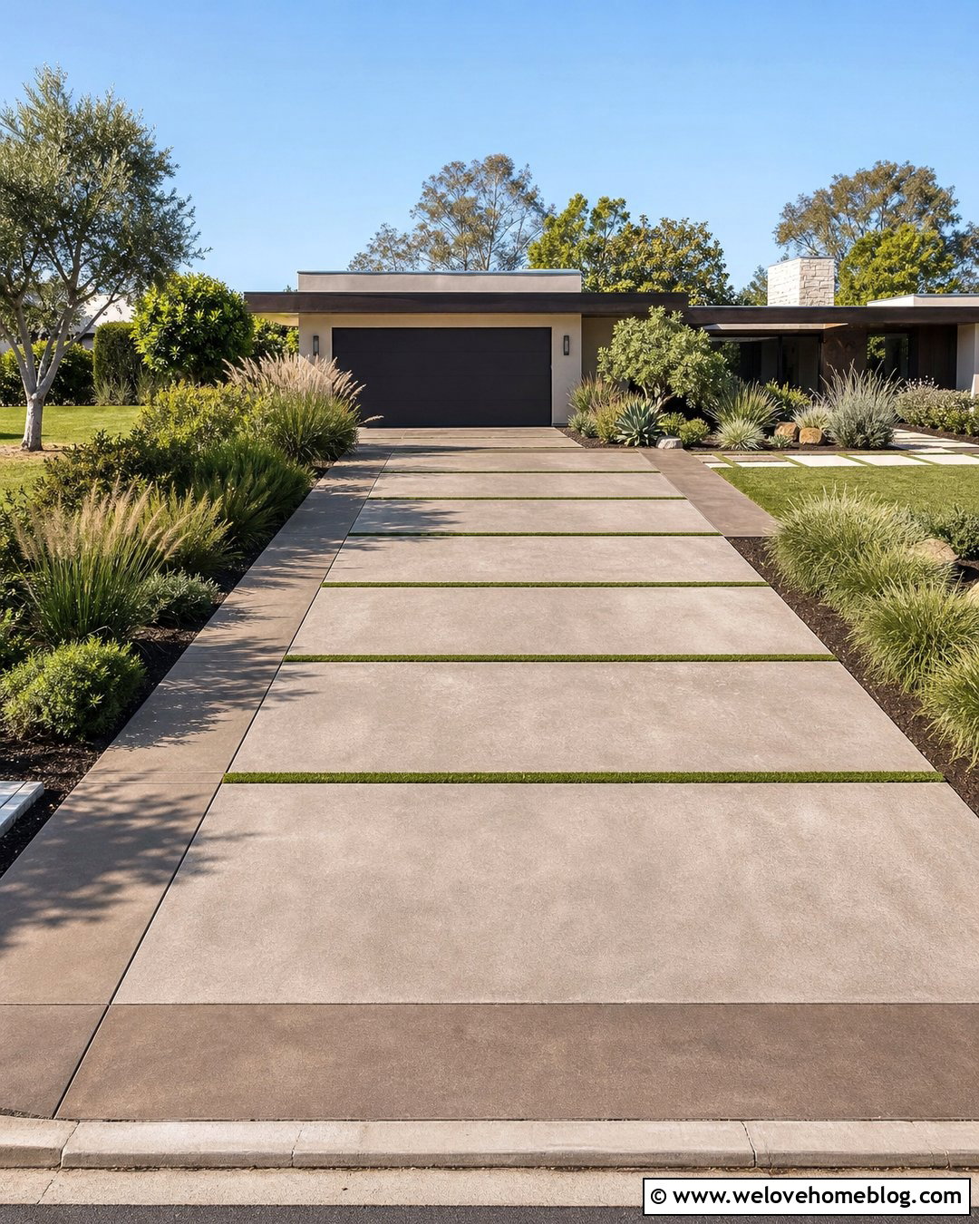 Stained Concrete Driveway With Grass Strips - 20 Stain Concrete Driveway Ideas