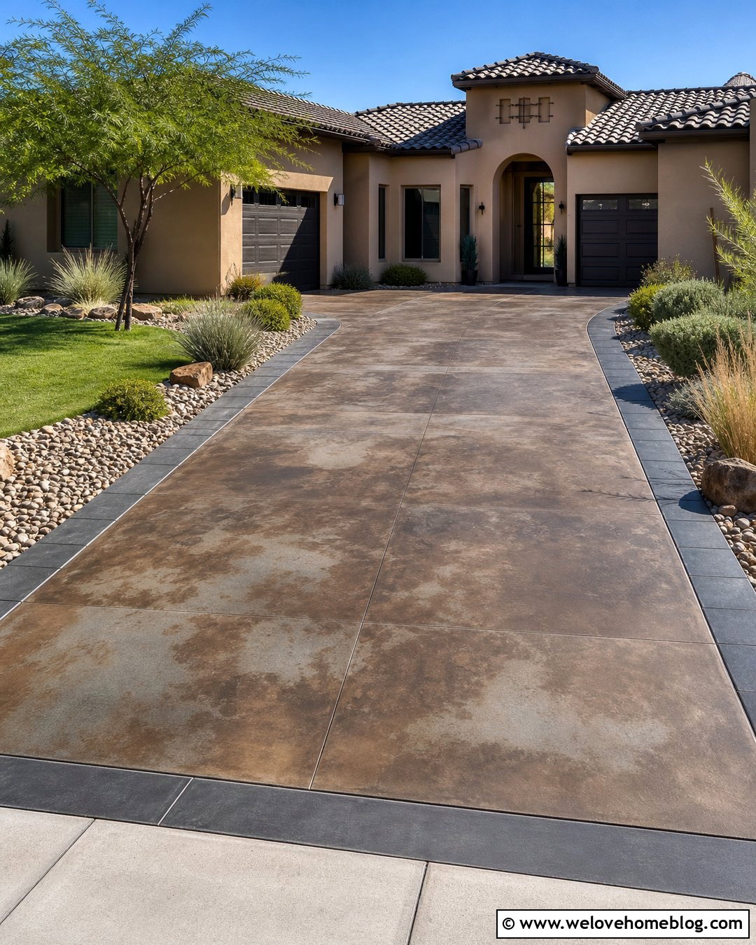 Stained Concrete Driveway With Hidden Patch Repairs - 20 Repairing Concrete Driveway Ideas