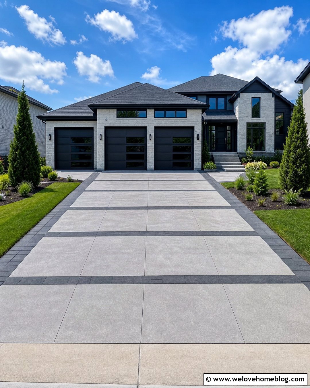 Stained Concrete Driveway With Paver Bands - 20 Stain Concrete Driveway Ideas