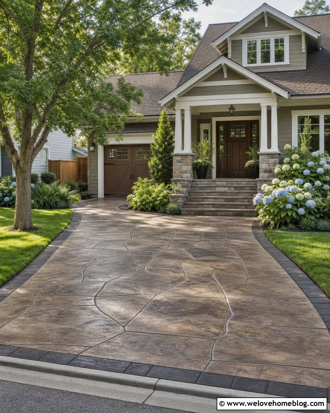 Stained Concrete Driveway With Stone Pattern - 25 Driveway Concrete Ideas
