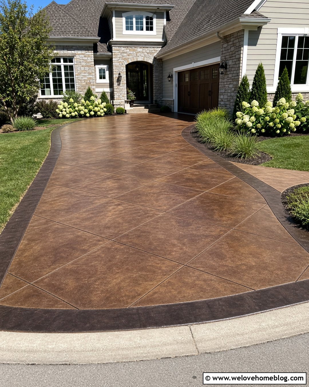 Stained Diamond Cut Concrete Driveway - 20 Diamond Cut Driveway Ideas