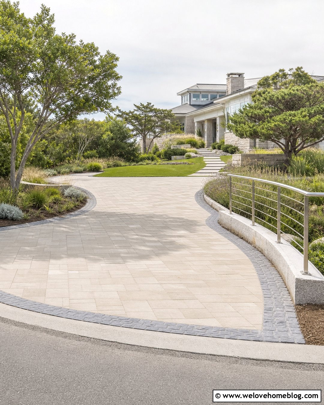 Stainless Steel Driveway Railing With Pavers - 20 Driveway Railing Ideas