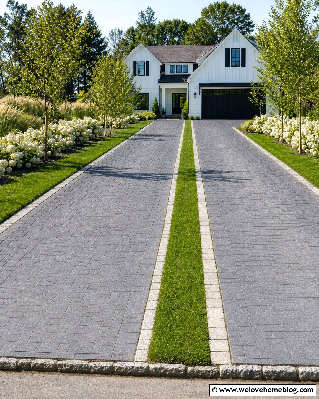 Stamped Asphalt Driveway With Grass Strips - 20 Stamped Asphalt Driveway Ideas