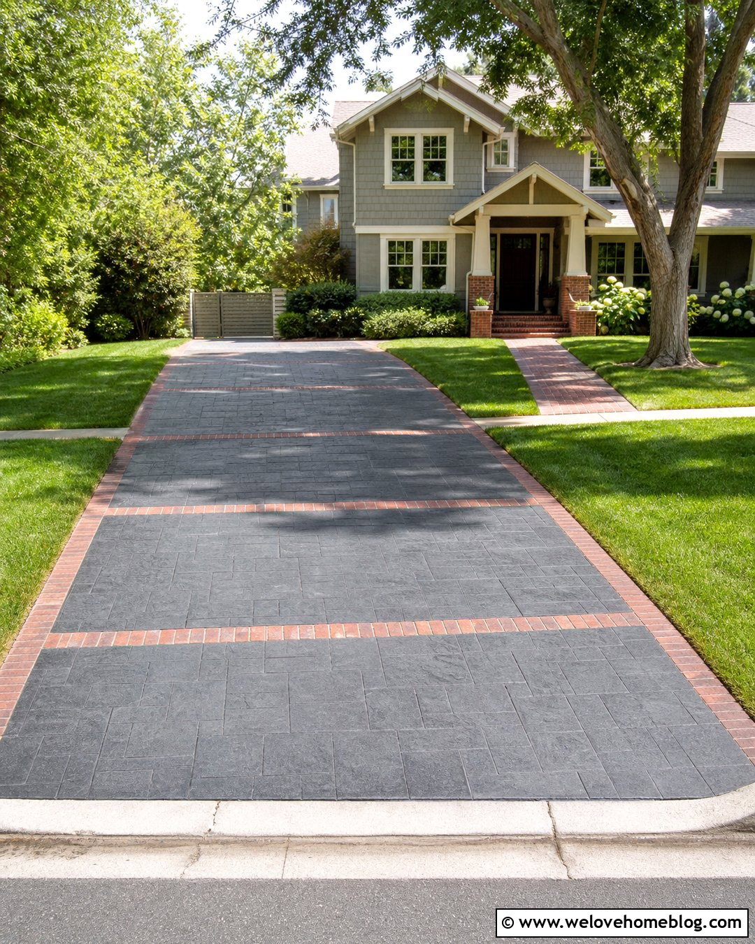 Stamped Asphalt Driveway With Paver Ribbons - 20 Stamped Asphalt Driveway Ideas