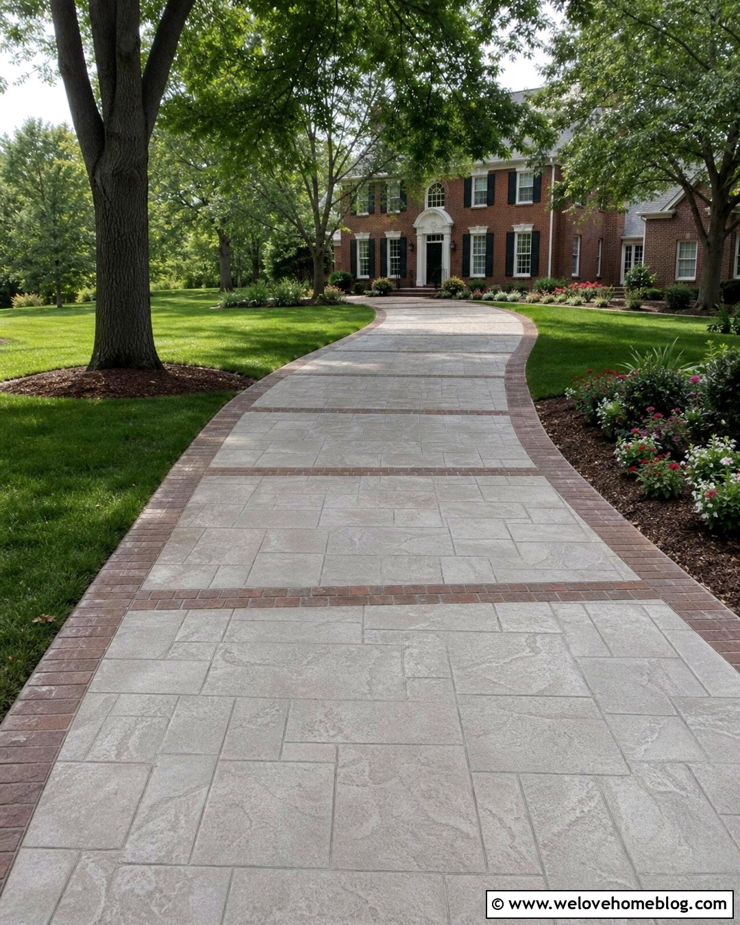 Stamped Brick Bands On Concrete Driveway - 20 Driveway Stamping Ideas