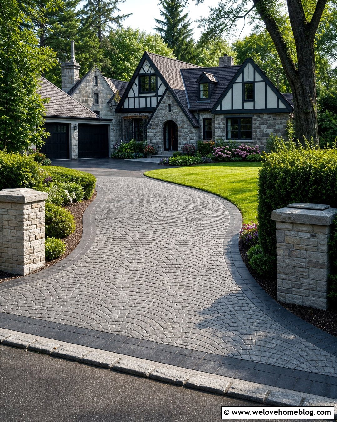 Stamped Cobblestone Concrete Driveway - 40 concrete driveway ideas
