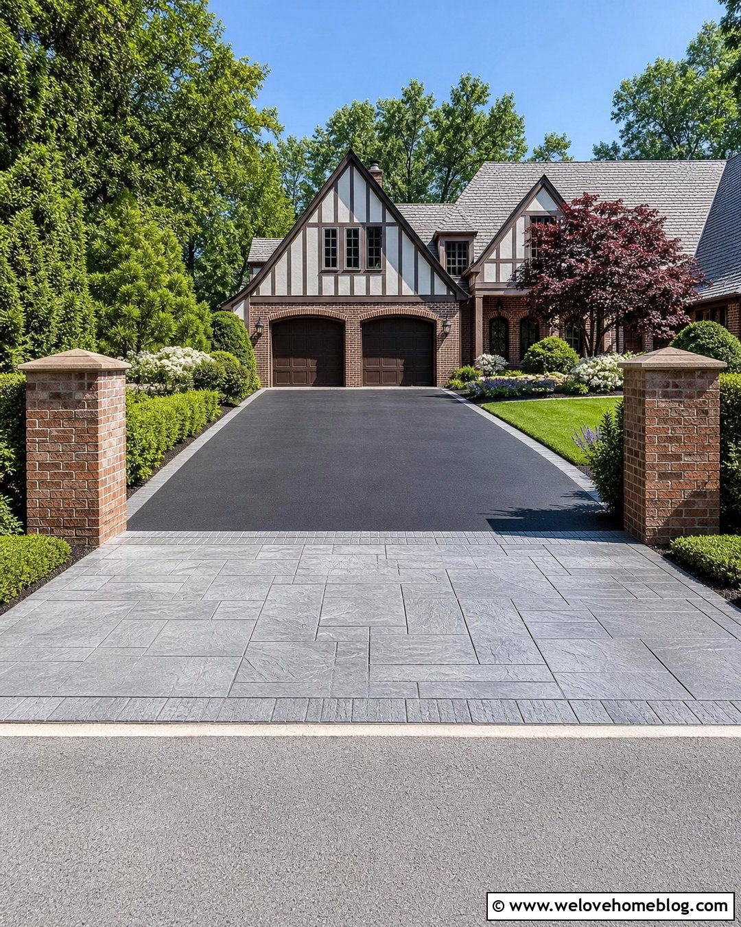 Stamped Concrete Apron With Asphalt Driveway - 20 Half Concrete Half Asphalt Driveway Ideas