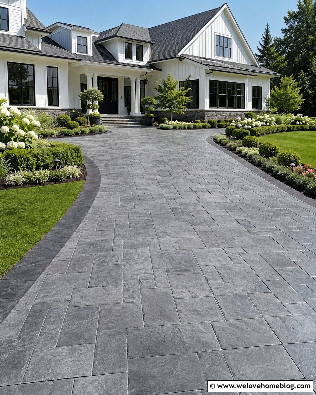 Stamped Concrete Driveway For A White House - 20 White House Driveway Ideas