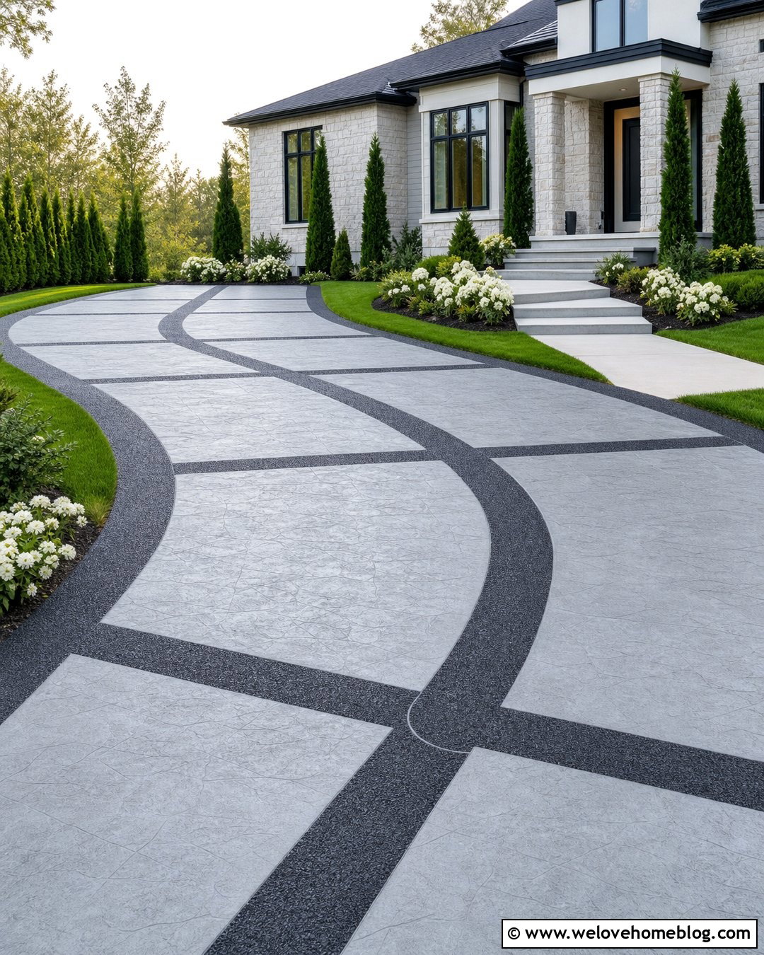 Stamped Concrete Driveway With Aggregate Bands - 35 concrete driveways ideas