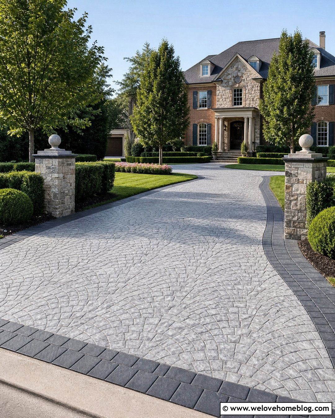 Stamped Concrete Driveway With Cobblestone Pattern - 25 Driveway Concrete Ideas