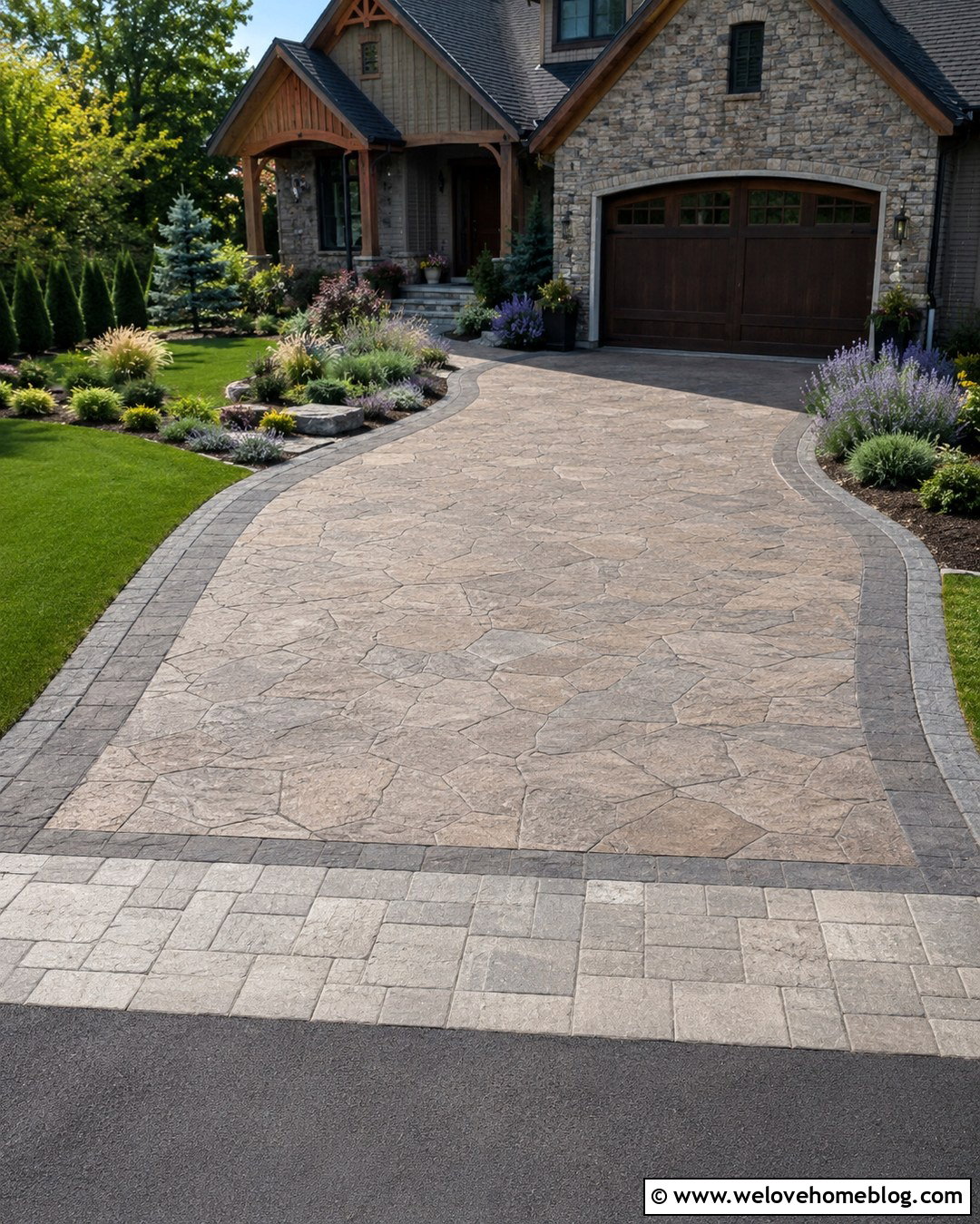 Stamped Concrete Driveway With Flagstone Finish - 20 Nice Driveway Ideas