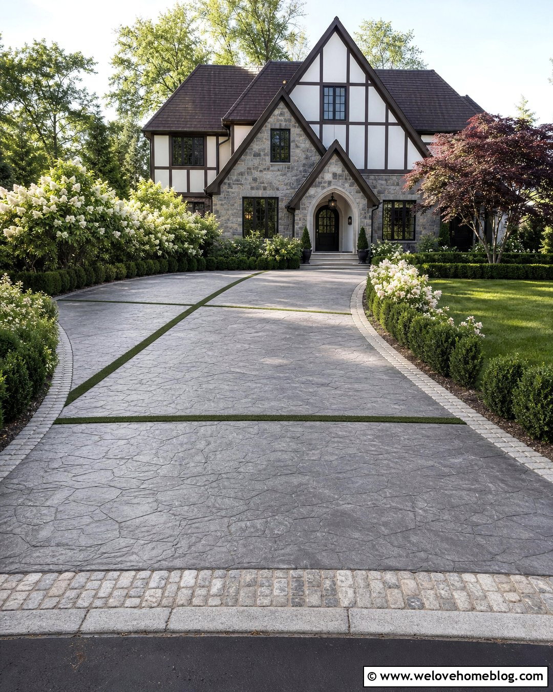Stamped Concrete Driveway With Grass Borders - 20 concrete driveway with grass in between ideas