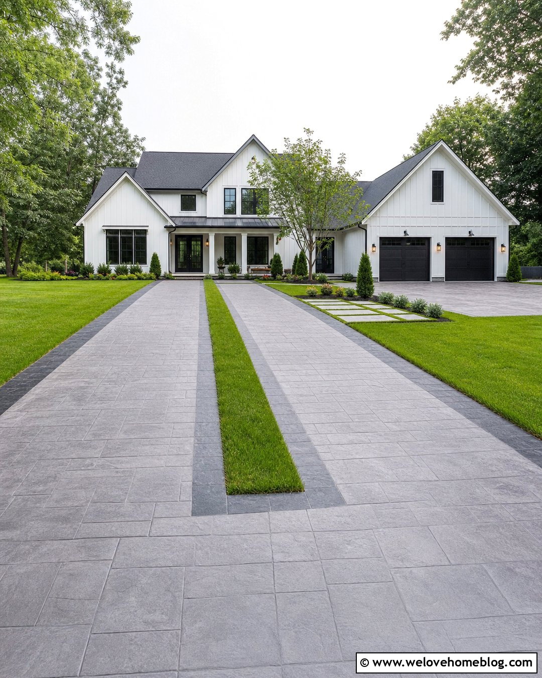 Stamped Concrete Driveway With Grass Strips - 35 Stamped Concrete Driveway Ideas