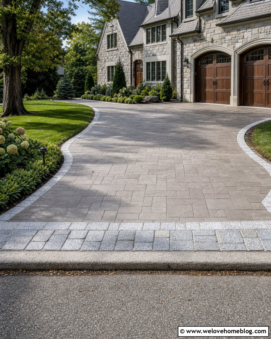 Stamped Concrete Driveway With Light Granite Edging - 20 Granite Driveway Edging Ideas