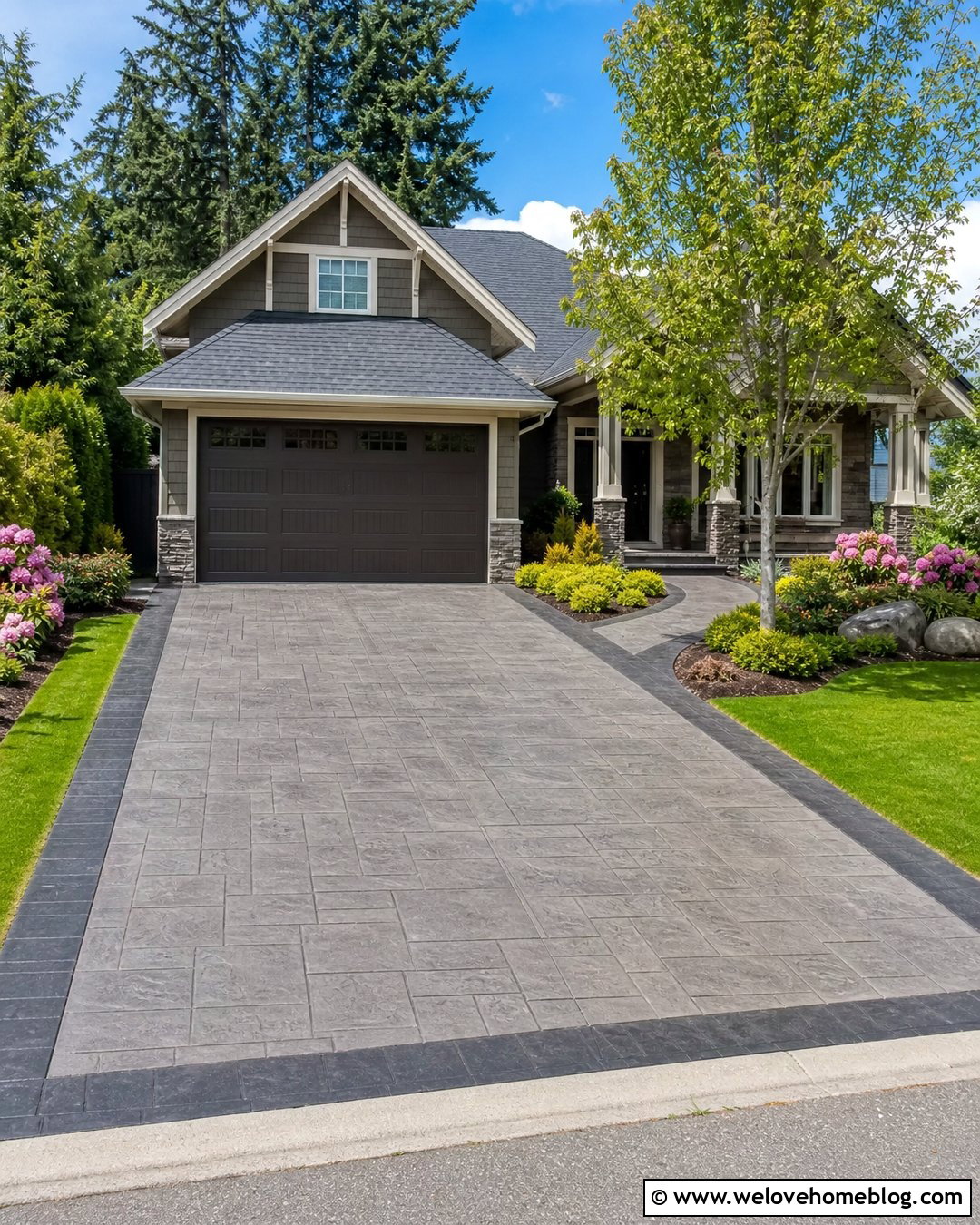 Stamped Concrete Driveway With Matching Walkway - 50 Driveway Ideas