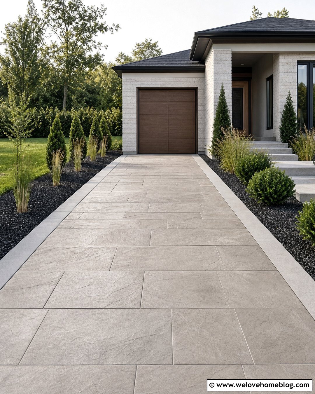 Stamped Concrete Driveway With Modern Pattern - 35 Modern Driveway Design Ideas