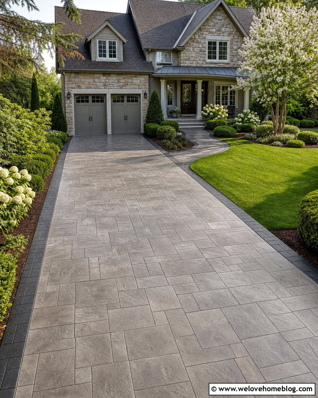 Stamped Concrete Driveway With Slate Pattern - 20 concrete driveway in front of house ideas