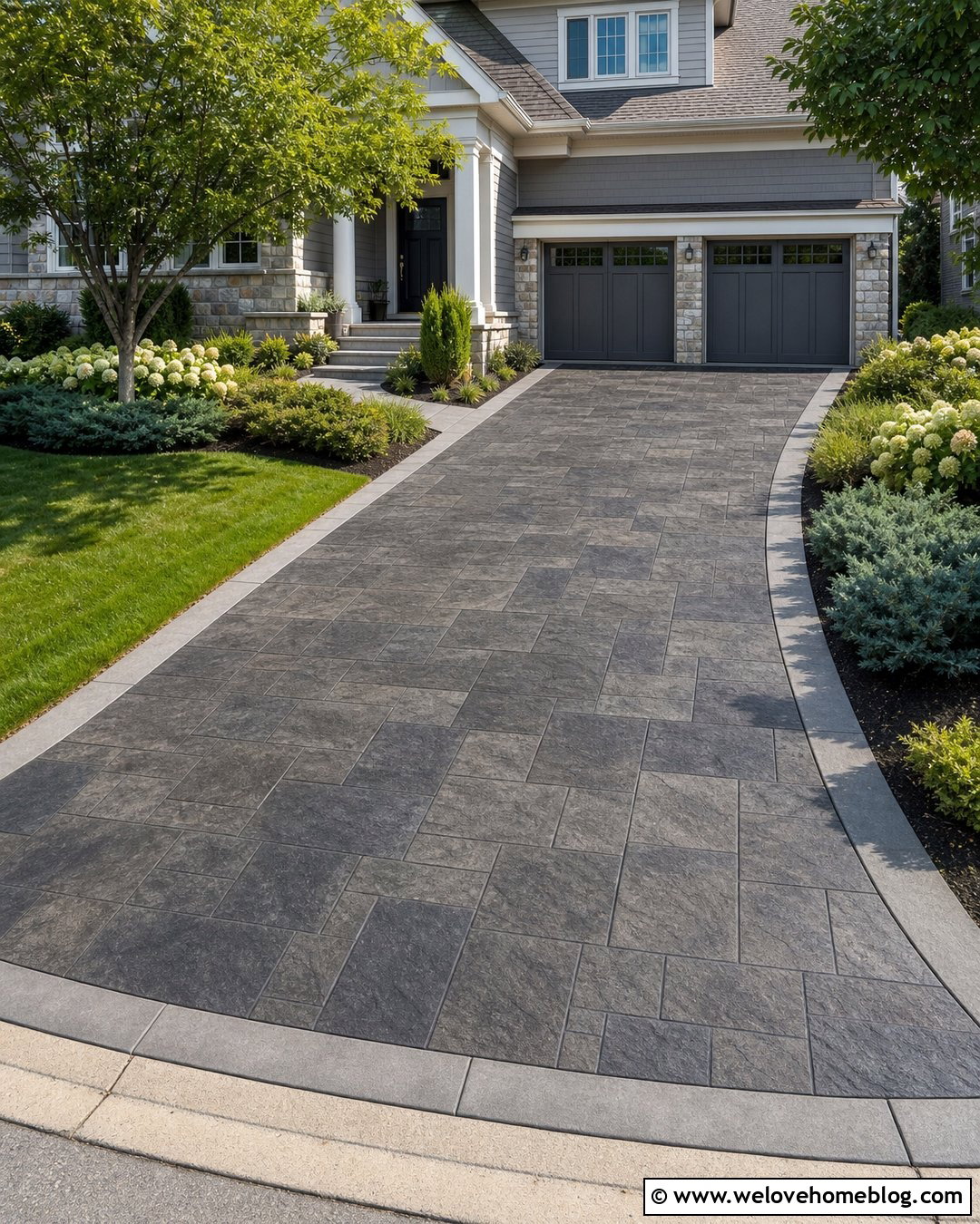 Stamped Concrete Driveway With Slate Pattern - 25 Car Driveway Ideas