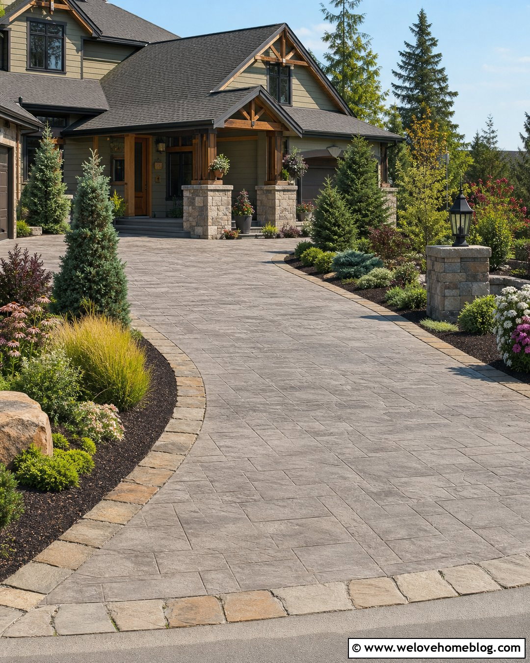 Stamped Concrete Driveway With Stone Border - 40 driveway paving ideas