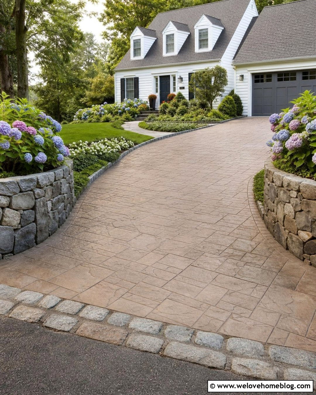 Stamped Concrete Driveway With Stone Curb - 20 driveway with curb ideas
